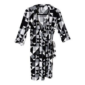 Julie Dillon Gray Black Geometrical Print Wrap Midi Dress Size 4